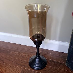 Primitive style amber color 14” candle holder with flickering hook “ candle”